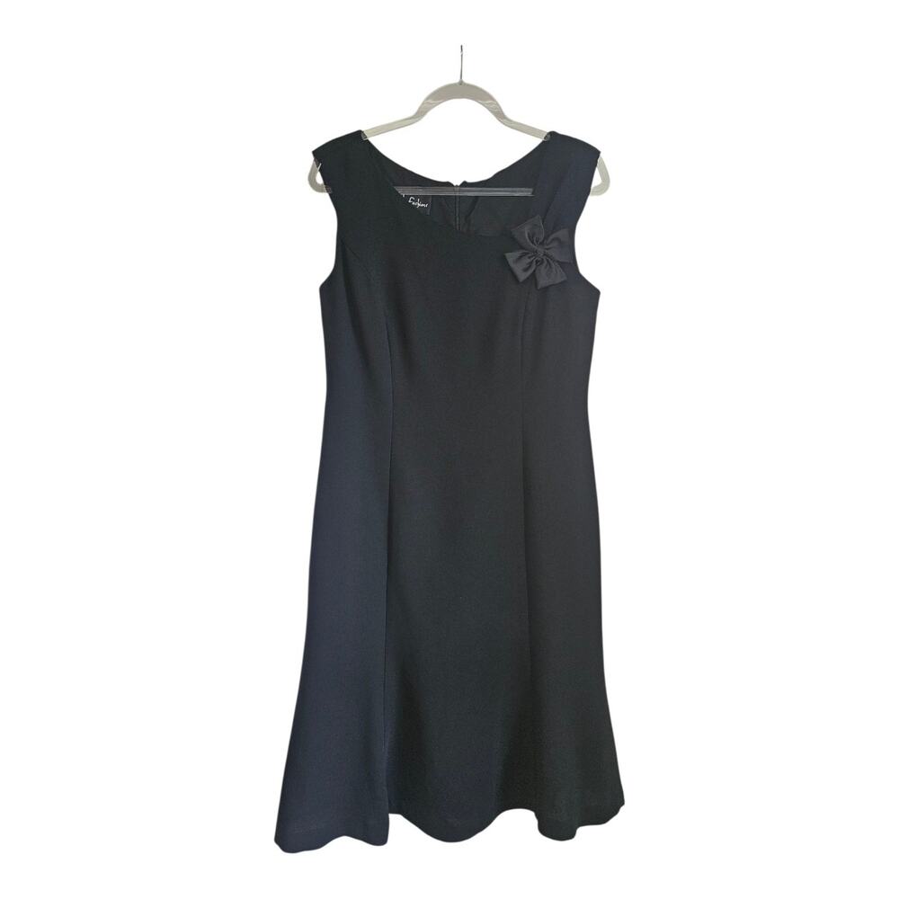 S.L. Fashions Dress Size 10 Sheath Sleeveless Black Fixed Bow Lined Back Zip USA